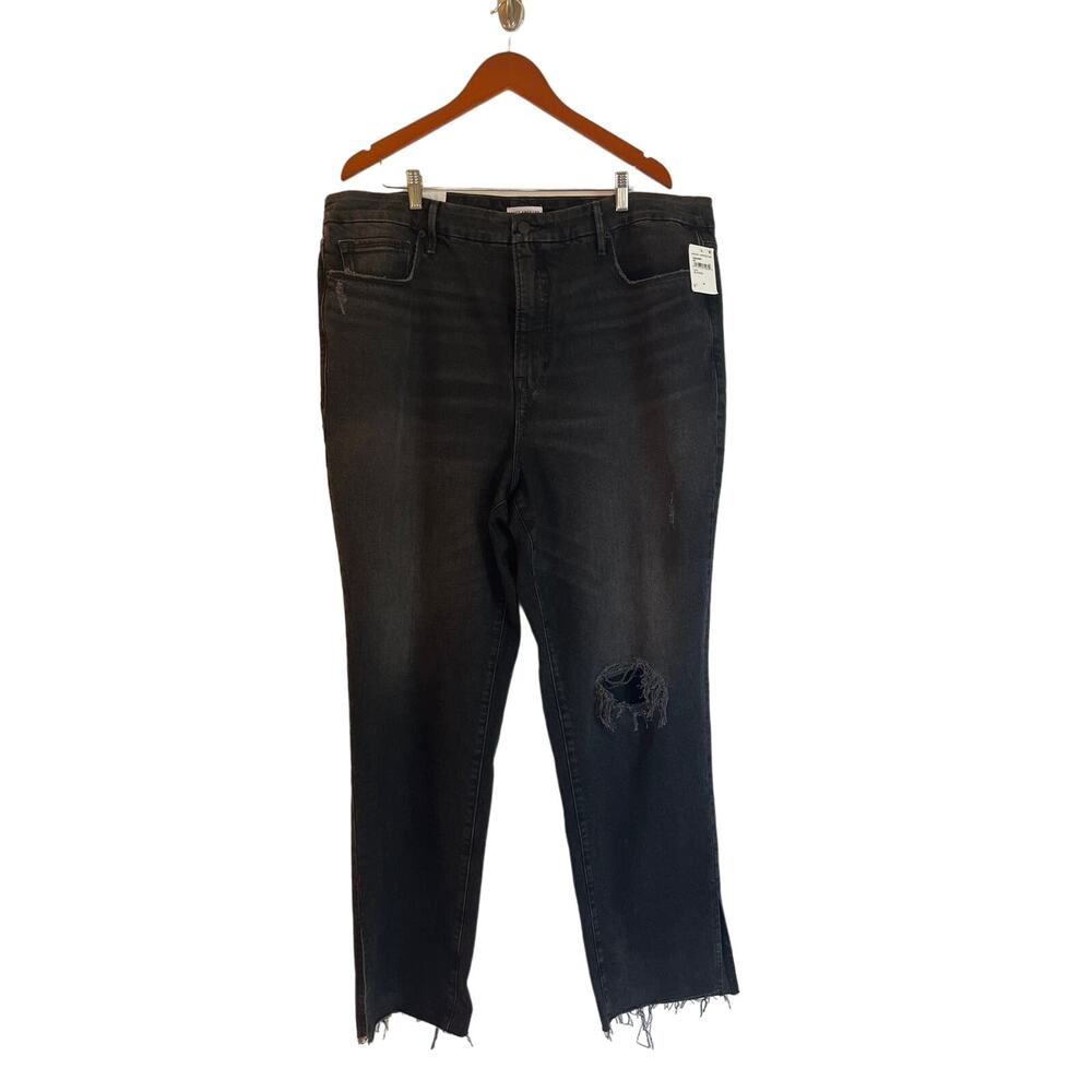 Good American Good Boy Jean Size 20 Black Distressed Flat Tummy Tech Straight